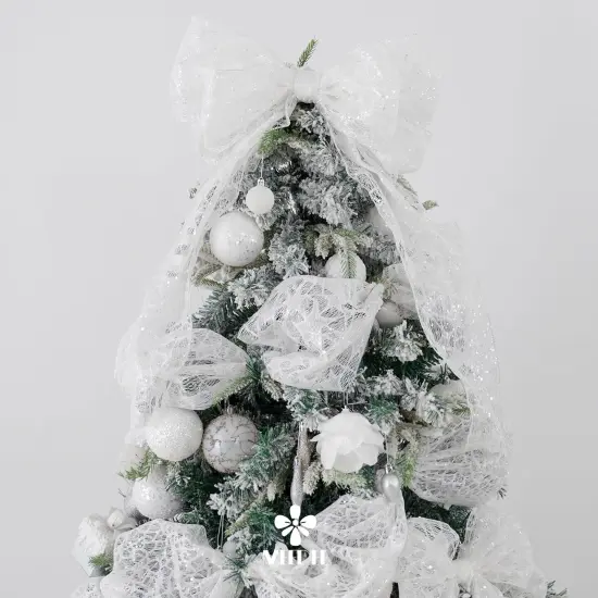 White Glitter Mesh Star Web Ribbon 10 Inch Wide by 10 Yards Roll White Mesh Fabric Ribbon Decorative Mesh White Mesh Ribbon {4}