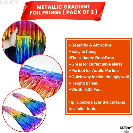 XtraLarge Rainbow Backdrop Curtain - 3.2x8 Feet, Pack of 2 | Rainbow Birthday Decorations | Easter Backdrop Curtain for Easter Decorations for Home | Rainbow Streamers for Pride Decorations {3}