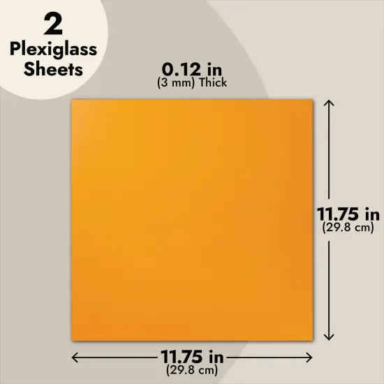 2-Pack Opaque Cast Acrylic Sheet, 1/8-Inch Thick 11.75x11.75-Inch Square Plastic Tiles for Wall Decorations, Laser Cutting, Arts and Crafts, and Custom Signs for Cafes and Boutiques (Orange) {3}