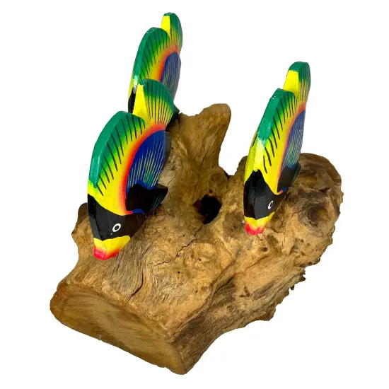 Handcrafted Driftwood & 3 Tropical Fish Sculpture Coastal Nautical Table Decor {3}