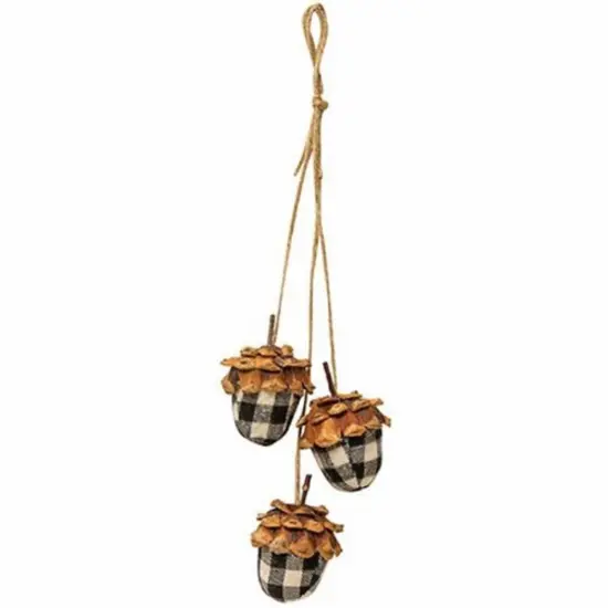 Jute Plush Acorn Ornament with Plaid Pattern and Hanging Loop {1}