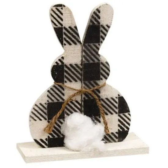 Decorative Rustic Bunny Figurine with Buffalo Check and Cotton Tail for Easter {1}