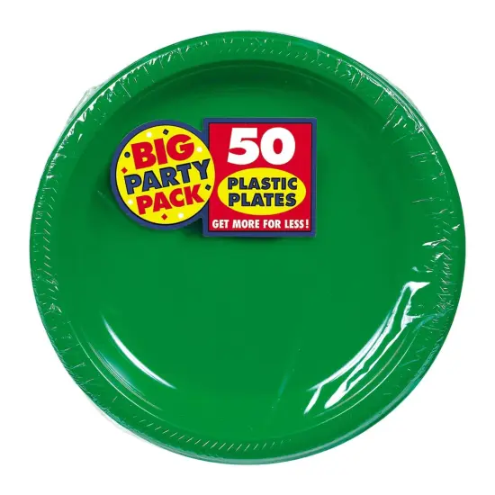 Vibrant Solid Color 7" Round Plastic Plates - 50ct Apple Red {3}