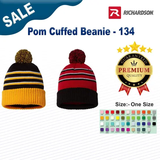Richardson&reg; Pom Cuffed Beanie D Green/Black/ White {3}