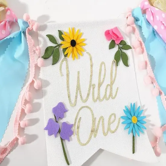 Wild flower High Chair Banner - Girls Wild One 1st Birthday Decoration, Floral Theme Highchair Banner, Our Little Wild flower Is Turning One Birthday Decor, Spring Girls First Birthday Banner {4}