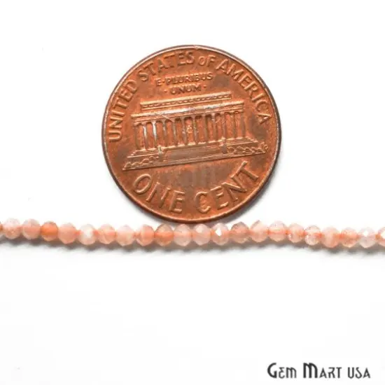 Peach Moonstone Rondelle Beads, 12-13 Inch Gemstone Strands, Drilled Strung Nugget Beads, Faceted Round, 2-2.5mm {3}