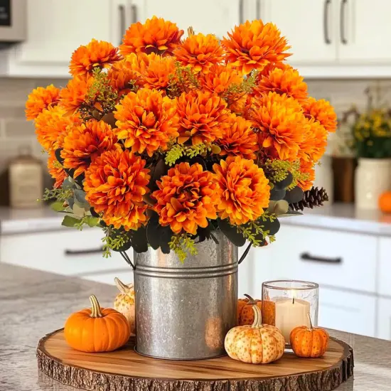 2PCS Fake Mums Fall Floral Silk Chrysanthemums Table Decor {2}