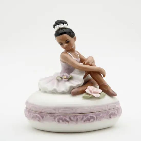 Ceramic African American Ballerina Girl Jewelry Box, Home Décor, Gift for Her, Gift for Daughter, Gift for Ballerina Dancer {3}