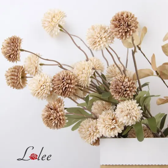 14pcs Artificial Pompon Mum Flowers - Fall Yellow {3}