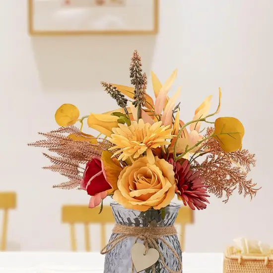 Fake Fall Flowers in Vase - Orange {2}