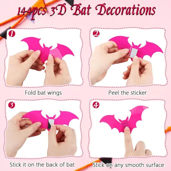 144pcs Pastel Halloween Bats Wall Decoration {2}