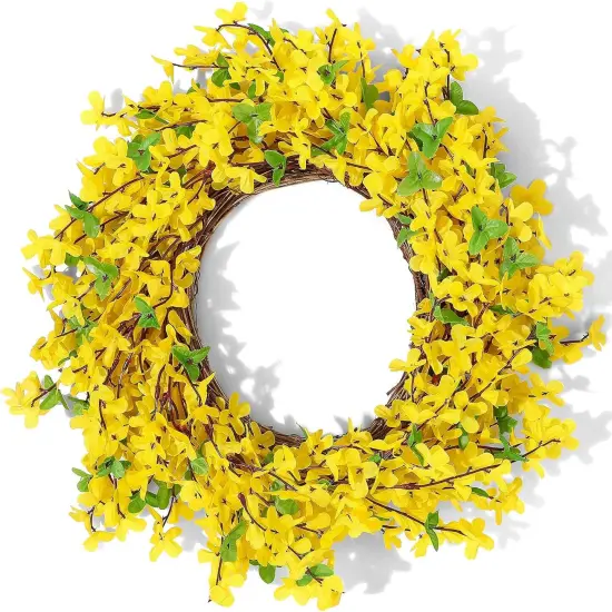 Forsythia Wreath for Front Door 18 Inch Yellow Spring Summer Artificial {1}