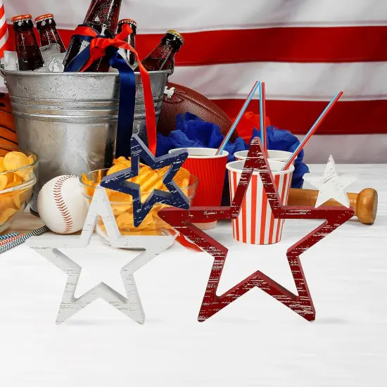 4th of July Decorations Stars Set of 4 For Tabletop, Red White Blue {4}