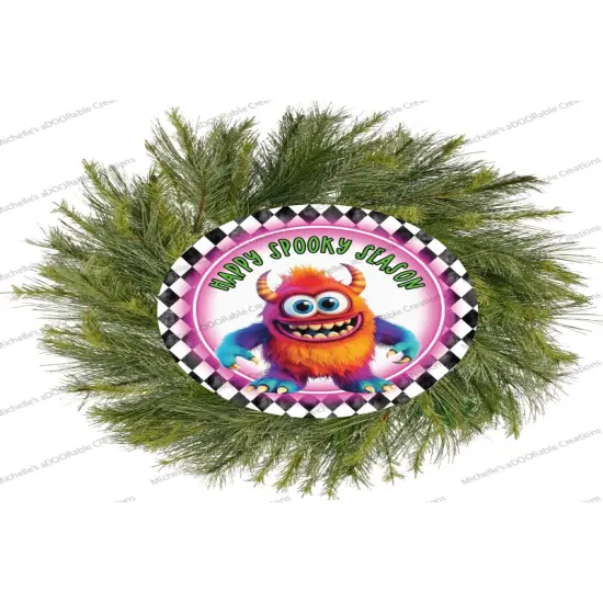 Happy Spooky Season Orange Monster Sign {3}