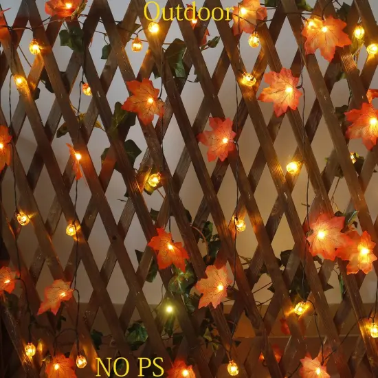 Fall Decor Solar Pumpkin Maple Leaf String Lights Outdoor {2}