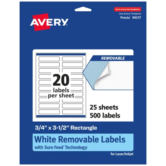 Avery Matte White Removable Rectangle Labels with Sure Feed Technology, Print-to-the-Edge, .75" x 3.5" {7}