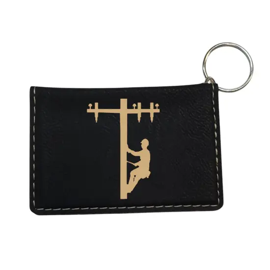 Keychain ID Holder Wallet - Lineman - Leather Red/Black {3}