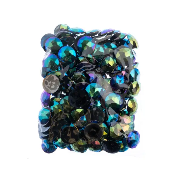 John Bead 20mm Round Acrylic Flat Back Rhinestones, 200pcs Black AB {4}