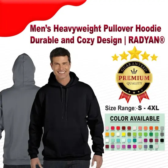 Men&rsquo;s Heavyweight Pullover Hoodie Cozy Design | RADYAN&reg; H.GRAY {2}