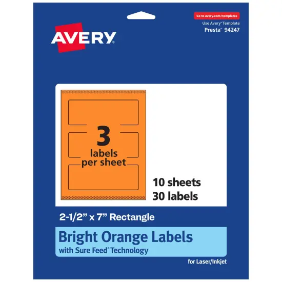 Avery Bright Orange Paper Labels, 2.5" x 7" Rectangle {1}