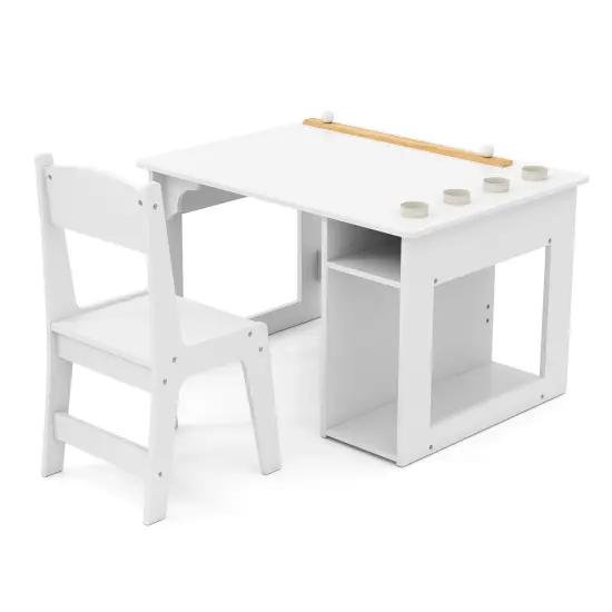 White Kids Craft Drawing Desk with Chair and 2 Spacious Storage Shelves {1}