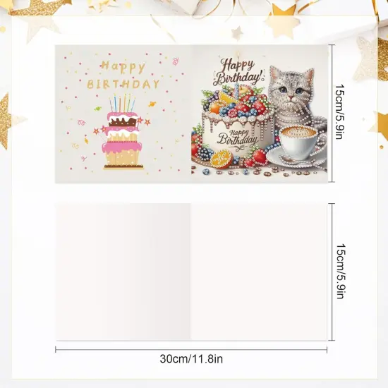 6pcs Diamond Painting Greeting Cards for Blessings and Wishes - Cat DIY Birthday card Special Shape Crystal Diamond Art Partial Mosaic Making Craft, Paper Material, Gift for Christmas Thanksgiving Day {2}