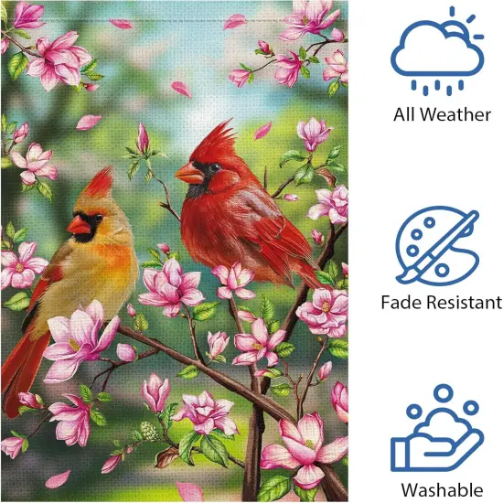 Spring Cardinal Garden Flag Spring Summer Magnolia Flower Garden Flags 12x18 Inch Double Sided Burlap Red Bird House Welcome Flag for Seasonal Farmhouse Yard Outdoor Decor {3}