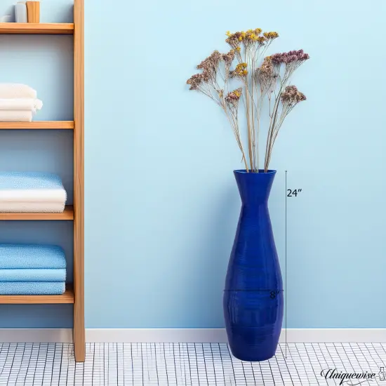 Uniquewise 24" Tapered Cylindrical Tall Bamboo Floor Vase with Flared Trumpet Top Decorative Accent for Dried Flowers Pampas Grass and Branch Arrangements Stylish Home and Office Decor Piece Blue {2}