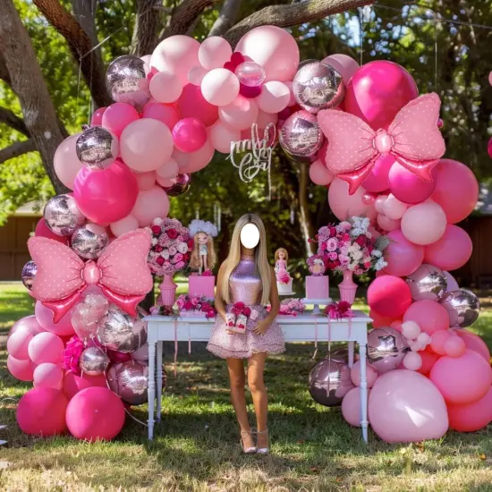 Hot Pink Balloons Pink Balloon Arch Kit Double Stuffed Pastel Balloon Garland Foil Bow and Silver Balloons For Girls Women Theme Birthday Bridal Baby Shower Bachelorette Tea Party Supplies {5}