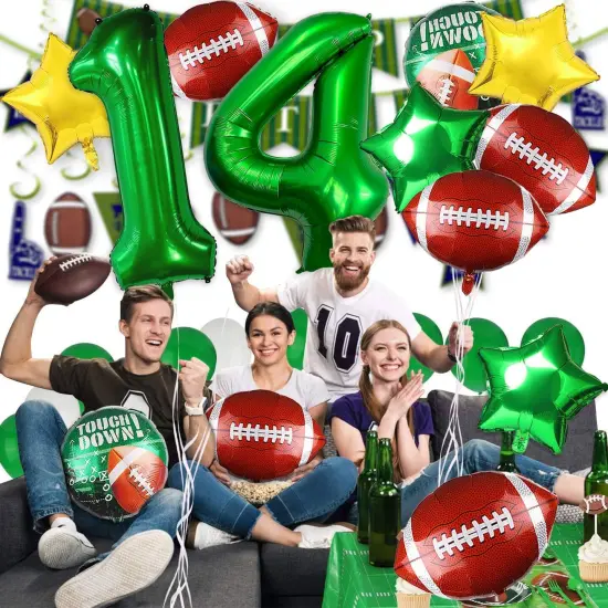 Football Balloons for Football Theme Party Decorations, Large Foil Mylar Football Green Balloon Decor for Boys Kids Men Rubby Balloon Decor Party Supplies {2}