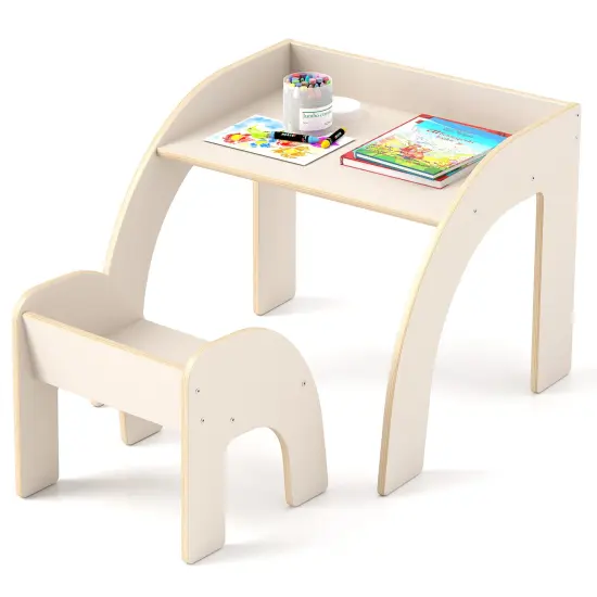 Plywood Kids Table and Chair Set with Spacious Safe Design and Ergonomic Seat White {8}