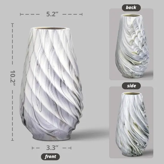 10 inch Tall Ribbed Ceramic Vase for Flowers,Boho Vases for Pampas Grass,Wood Grain Exterior vase,Simple Modern Decorative Vase for Home Decor Table Centerpieces(White) {4}
