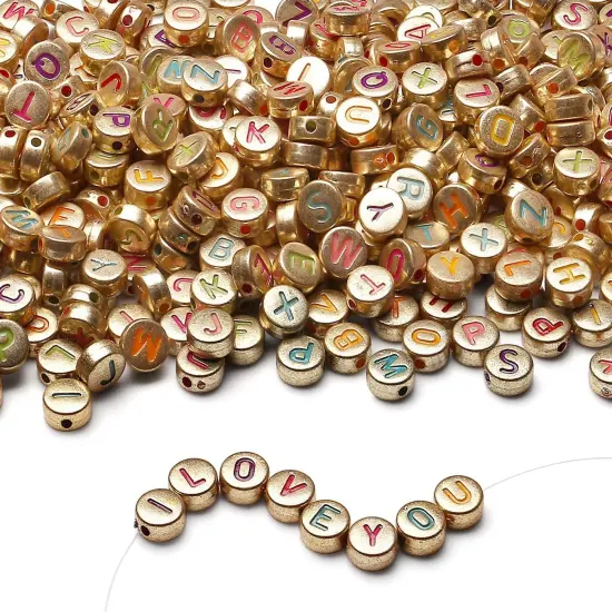 1500PCS Acrylic Letter Beads Alphabet Colorful Letters Gold Round Bead 7&times;4mm for Jewelry Bracelets Necklaces Key Chains Making {1}