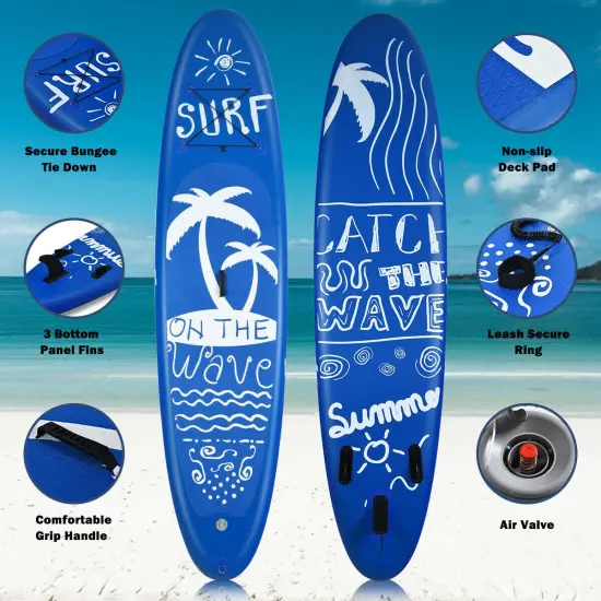 Blue PVC Inflatable Paddle Board Non-Slip Deck Adjustable Paddle Backpack {2}