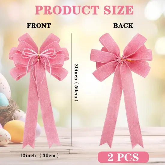 2 Pack Pink Bows 12x20inch Large Burlap Wreath Bow with Glitter String for Home Front Door Decor,Easter Bow {2}