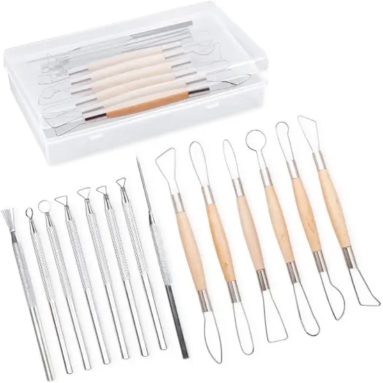 14PCS Ceramic Pottery Clay Ribbon Sculpting Tool Kit with Feather Wire Texture and Needle Detail Tools {1}