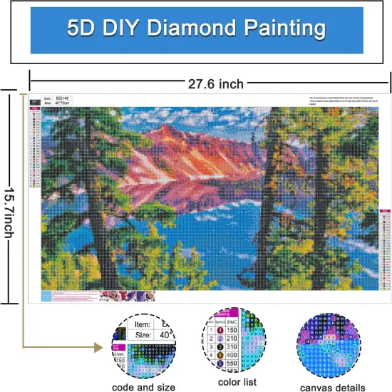 Diamond Painting Landscape, Diamond Art Kits for Adults Mountain,Scenery Large Diamond Painting 5D DIY Round Diamond Dot, Perfect for Home Wall Decor and Gift(Crater Lake National Park15.7x27.5in) {2}
