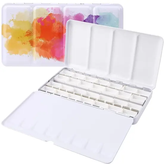Empty Watercolor Palette, Empty Watercolor Tin with Fold Out Palette, Large Colorful Watercolor Tray Palette with 28 Empty Full Pans for Plein Air Painting and Sketching {5}