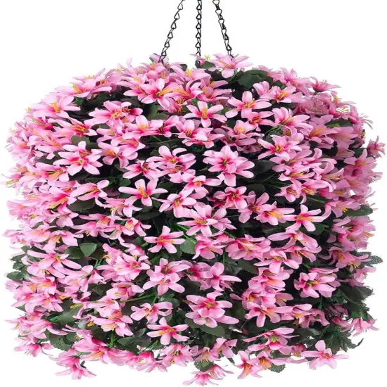 Artificial Faux Hanging Outdoor Plants Flowers Basket for Spring Autumn Decoration {1}
