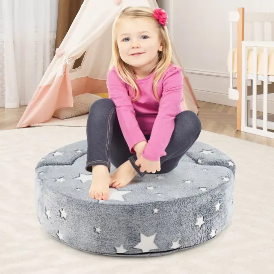 2-in-1 Grey 2-in-1 Convertible Design Kids Sofa with Flannel Fabric Cover and Luminous Star Patterns {2}