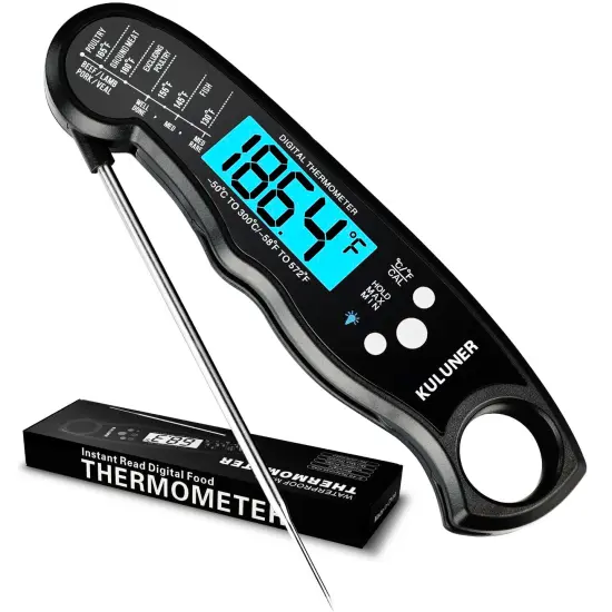 TP-01 Waterproof Digital Instant Read Meat Thermometer with 4.6 Folding Probe Backlight Calibration Function for Cooking Food Candy, BBQ Grill, Liquids,Beef(Black) {1}