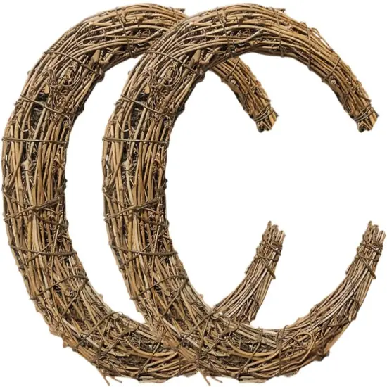 2pcs Moon Shape Wreath frame for DIY Crafts, Grapevine Wreaths Rattan Ring Vine Branch Wreath for Home Holiday Wedding Party, 9.8 Inch {1}