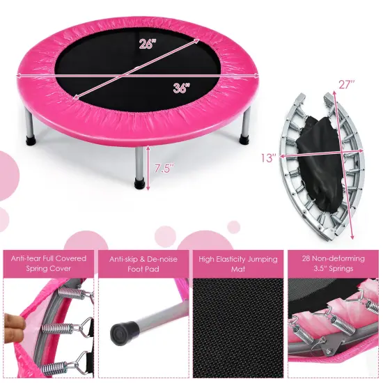 Foldable PP Trampoline with Safety Springs and 330 lbs Capacity Pink {4}
