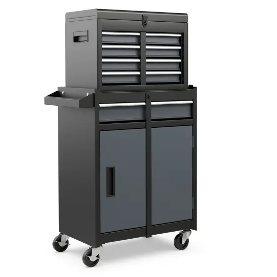 2-in-1 Tool Chest Cabinet with 5 Sliding Drawers and 4 Universal Wheels Perfect for Garage or Workshop Red {7}