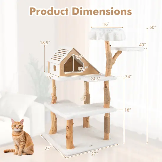 60 Inch Tall Wooden Cat Tree Tower with 2 Cozy Perches and 2 Large Platforms {5}