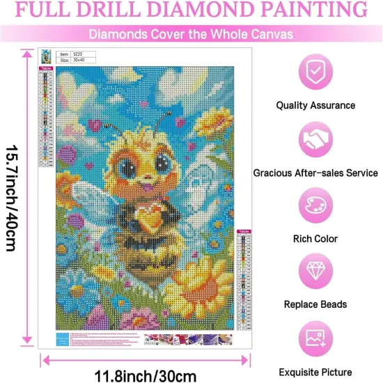Bee Diamond Painting for Adults-Bee Diamond Art Kits for Adults,Bee Gem Art Kits for Adults for Gift Home Wall Decor Gifts 12x16inch {4}