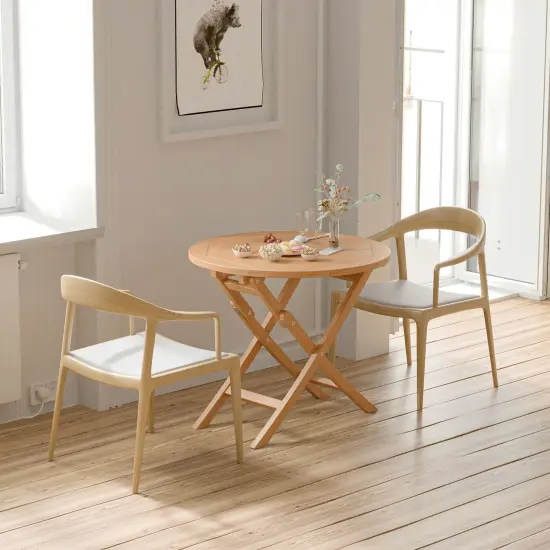 Natural Teak Wood Folding Coffee Table for 4 with X-Shape Stability {3}