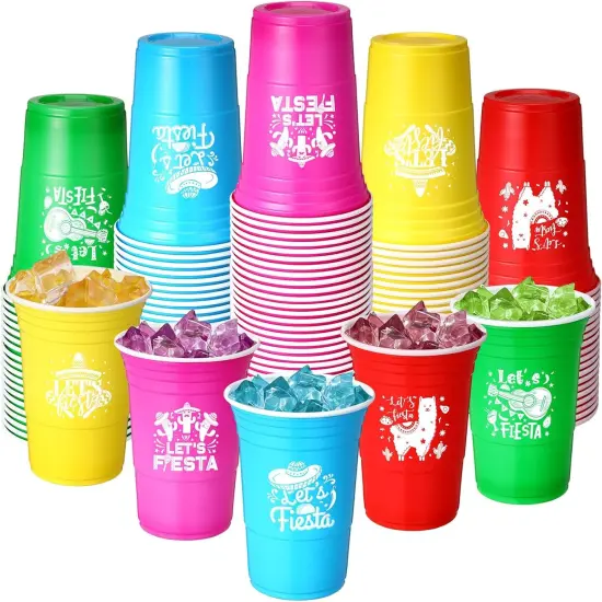 50 Pack Let's Fiesta Cups, Cinco De Mayo 16 oz Plastic Disposable Cups for Mexican Party Hot Cold Drinks Fiesta Taco Birthday Party Supplies Decorations {1}
