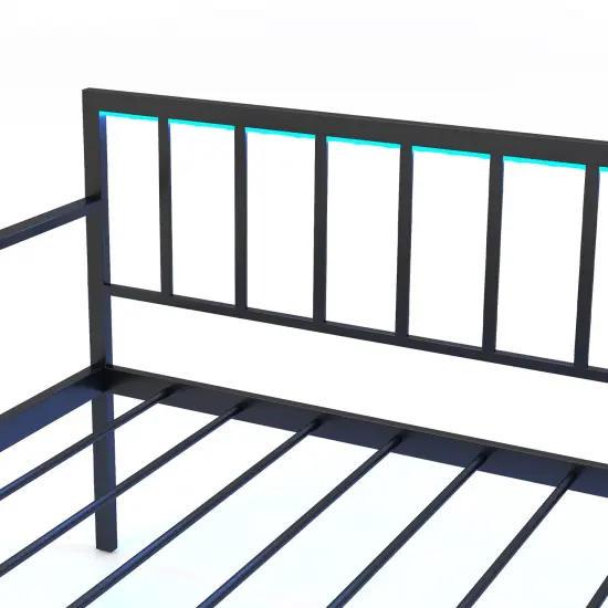 Black Metal Daybed with Pop-up Trundle, LED Lighting, Charging Station and USB Ports {4}