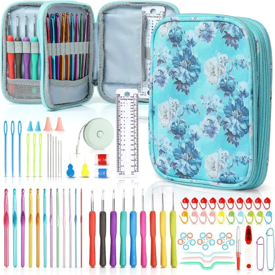 Crochet Hooks Kit with Case, 86-Piece, Ergonomic Crochet Needles Weave Yarn Kits DIY Hand Knitting Art Tools {1}